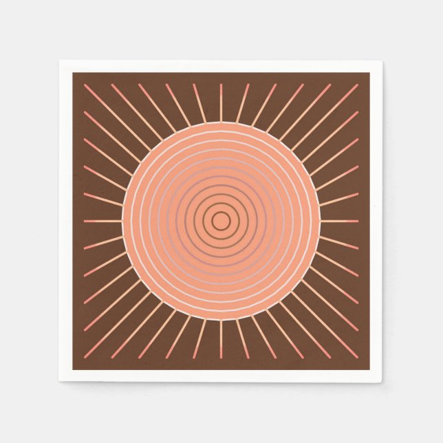 Guardanapo De Papel Sunburst Geométrico Moderno - Peach e Brown (Frente)