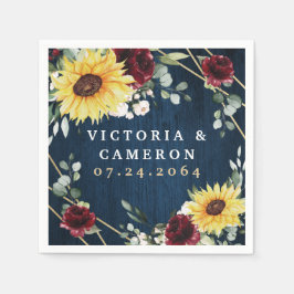 Guardanapo De Papel Sunflower Burgundy Rosa Marinho Casamento Geométri