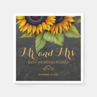 Sunflower chalkboard mr e mrs script casamento