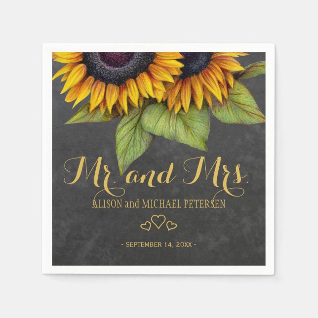 Guardanapo De Papel Sunflower chalkboard mr e mrs script casamento (Frente)