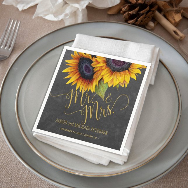 Guardanapo De Papel Sunflower chalkboard mr e mrs script casamento (Criador carregado)