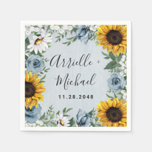 Guardanapo De Papel Sunflower Dusty Blue Country Rosa Rustic Casamento