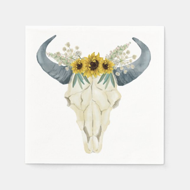 Guardanapo De Papel Sunflower e Bull Skull Napkins (Frente)