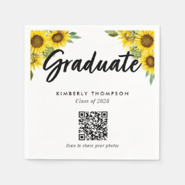 Guardanapo De Papel Sunflower Graduation QR Code Party Photo Share