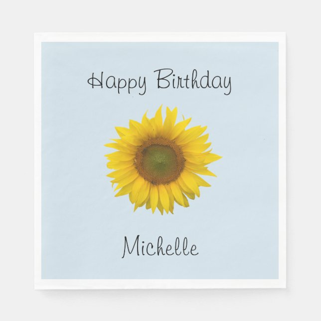 Guardanapo De Papel Sunflower Happy Birday Blue Personalizado (Frente)