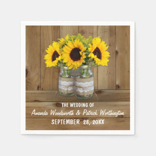 Guardanapo De Papel Sunflower Mason Jar Burlap + Lace Wedkins