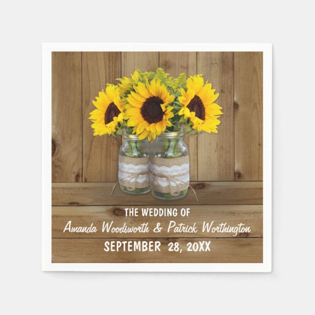Guardanapo De Papel Sunflower Mason Jar Burlap + Lace Wedkins (Frente)
