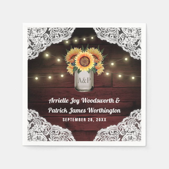 Guardanapo De Papel Sunflower Mason Jar Wood Lace Casamento Napkins (Frente)
