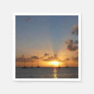 Guardanapo De Papel Sunset com Imagem de Paisagem Tropical de Barcos d