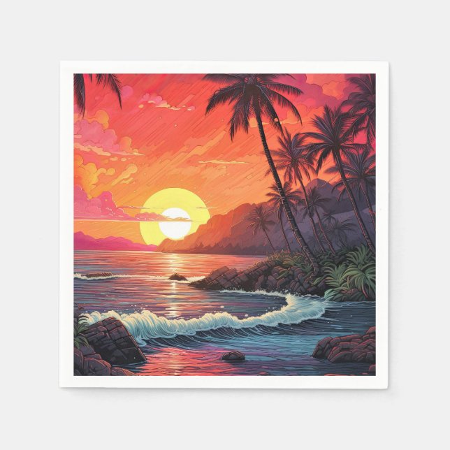 Guardanapo De Papel Sunset Tropical Beach Paradise Island  (Frente)