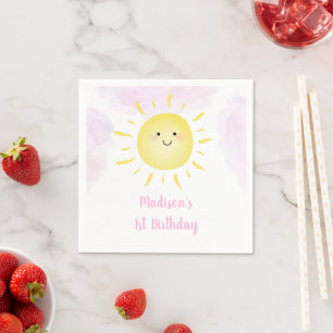Guardanapo De Papel Sunshine Clouds Pink Girl Aniversário