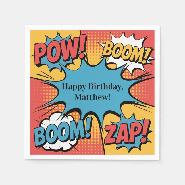 Guardanapo De Papel Superhero Comic Book Pop Art Boy Birthday Party (Frente)