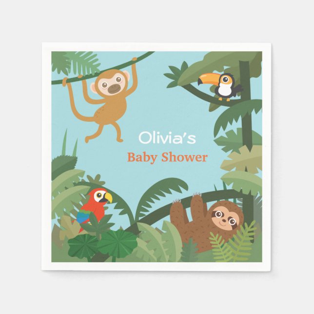 Guardanapo De Papel Suprimentos para Chá de Bebê Tema Selva Animais Fo (Frente)