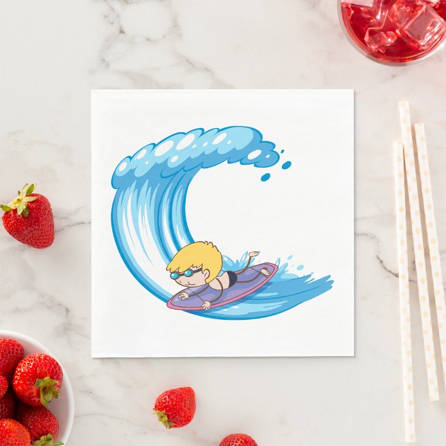 Guardanapo De Papel Surfing Boy Blue Wave Napkins (Criador carregado)