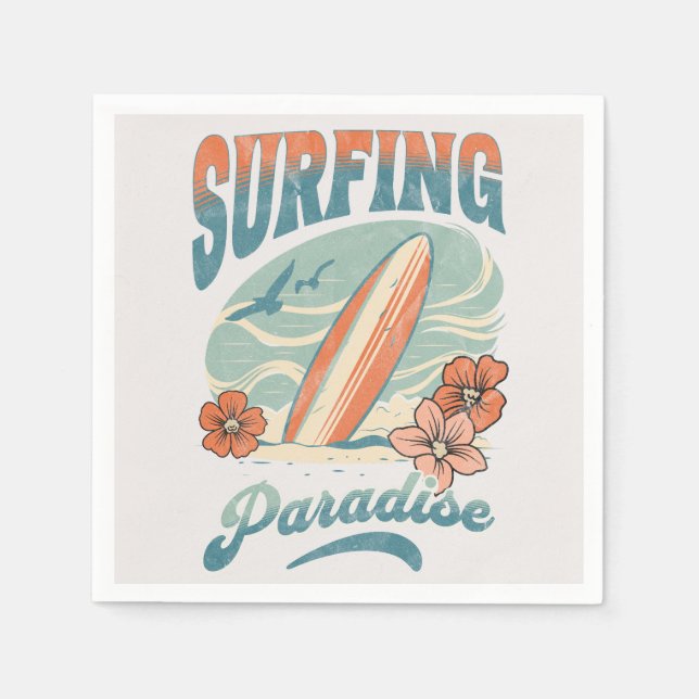 Guardanapo De Papel Surfing Paradise retro style design (Frente)