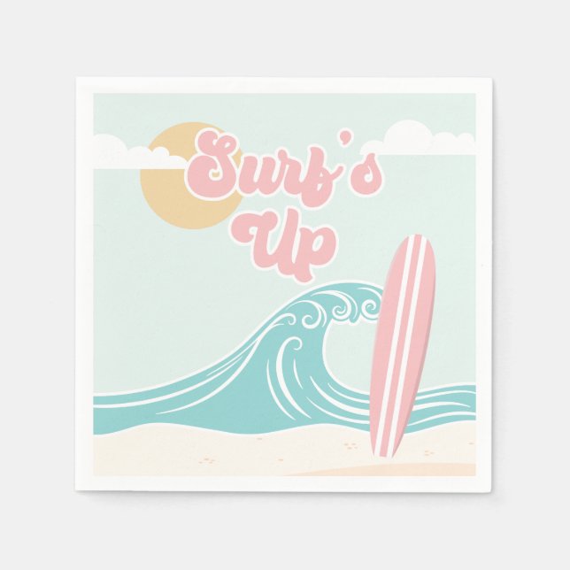 Guardanapo De Papel Surfs Up Pink Beach Birday (Frente)