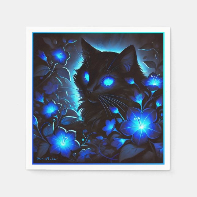 Guardanapo De Papel Süsse leuchtend blaue miau katze (Frente)