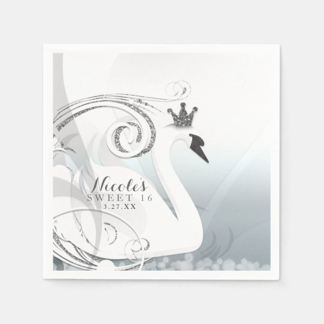 Guardanapo De Papel Swan Princess Silver & White Elegant Party (Frente)