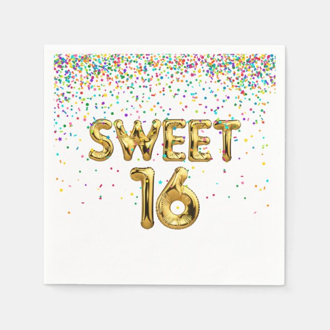 Guardanapo De Papel Sweet 16 Balões e Confetti (Frente)