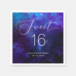 Guardanapo De Papel Sweet 16 Galaxy Birthday | Cosmic Sixteen Party