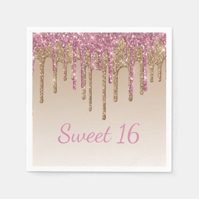 Guardanapo De Papel Sweet 16 Glam Script Ombré Sparkle (Frente)