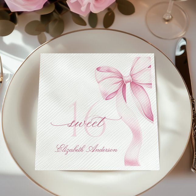 Guardanapo De Papel Sweet 16 Pink Bow Napkins (Criador carregado)