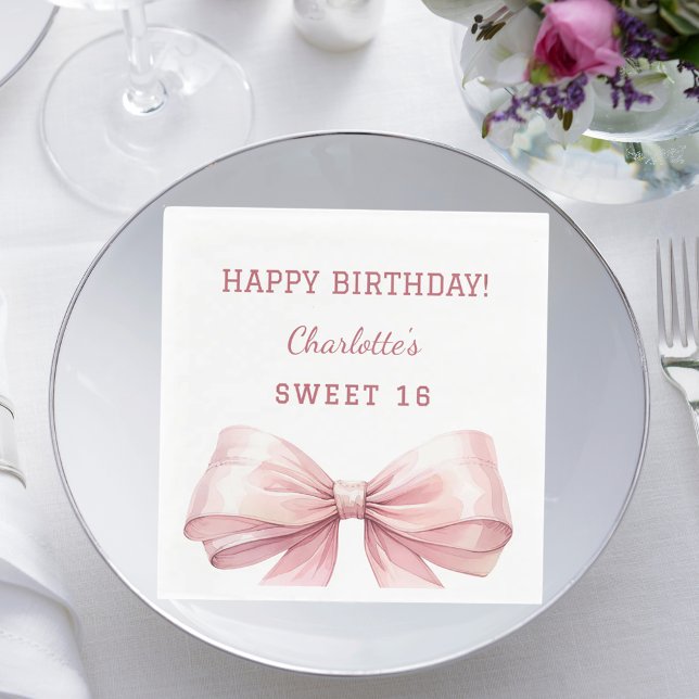 Guardanapo De Papel Sweet 16 pink bow white luncheon (Criador carregado)