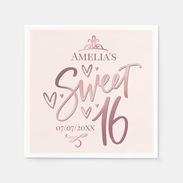 Guardanapo De Papel Sweet 16 Sixteen rose gold (Frente)