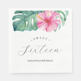 Guardanapo De Papel Sweet 16 Tropical Theme Birthday Watercolor