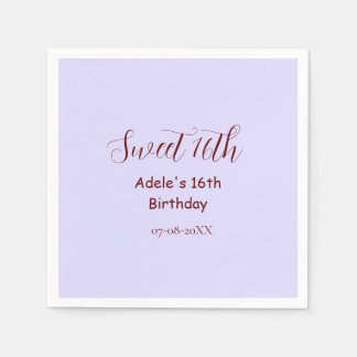 Guardanapo De Papel Sweet 16th birthday purple pastel mauve retro name