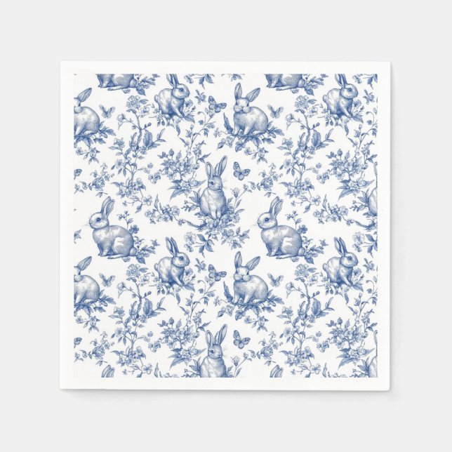 Guardanapo De Papel Sweet Blue Bunny Rabbits French Toile Paper Napkin (Frente)
