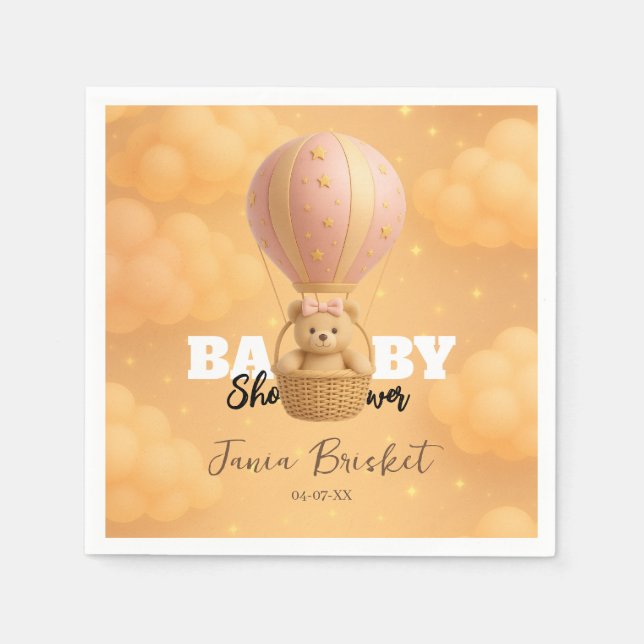 Guardanapo De Papel Sweet Blush Pink Dreamy Teddy Balloon (Frente)