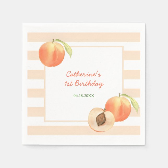 Guardanapo De Papel Sweet Little Peach Stripes Girl Birthday (Frente)