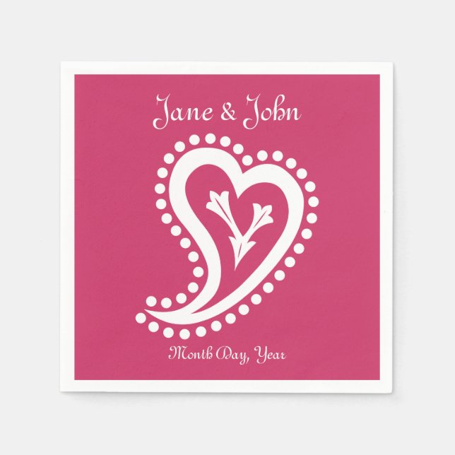 Guardanapo De Papel Sweet Paisley Hearts em Raspberry Napkins (Frente)