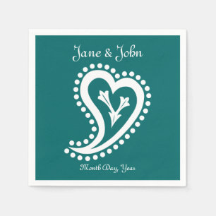 Guardanapo De Papel Sweet Paisley Hearts in Teal Napkins