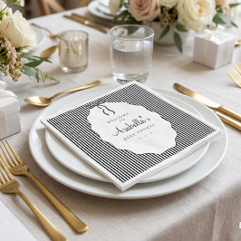 Guardanapo De Papel Sweet Pinstriped Black Bow Baby Shower