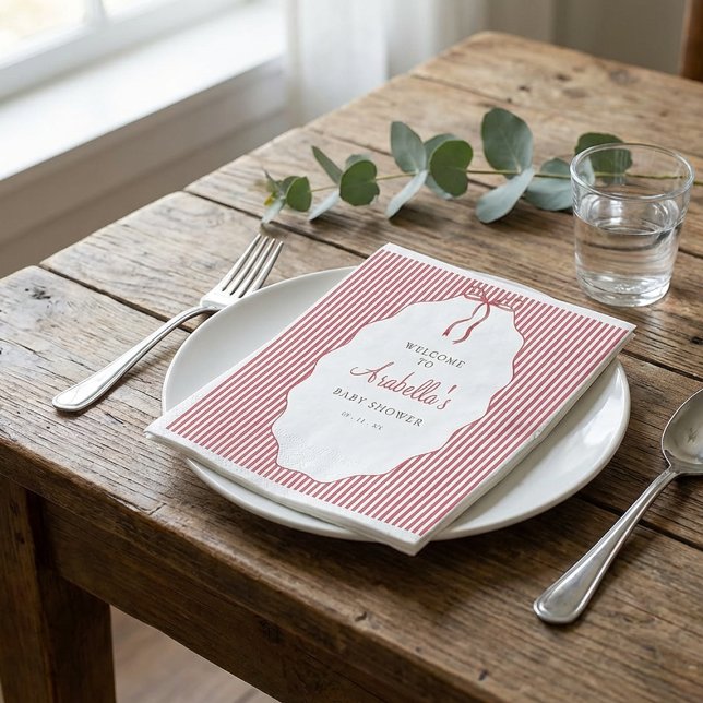 Guardanapo De Papel Sweet Pinstriped Red Bow Baby Shower (Criador carregado)