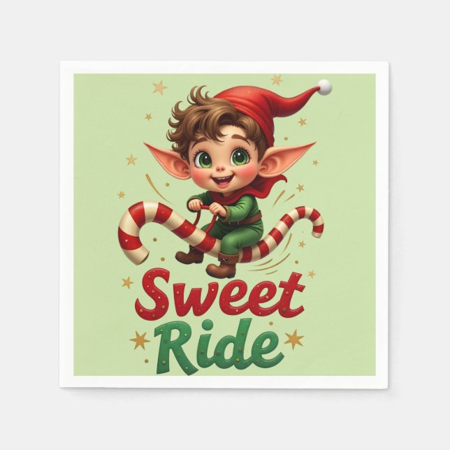 Guardanapo De Papel Sweet Ride Elf Christmas Paper Napkin (Frente)