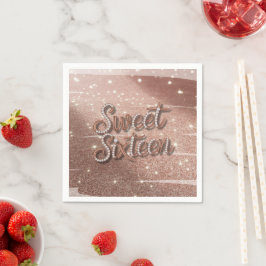 Guardanapo De Papel Sweet Sixteen In Rose Gold and Pearls