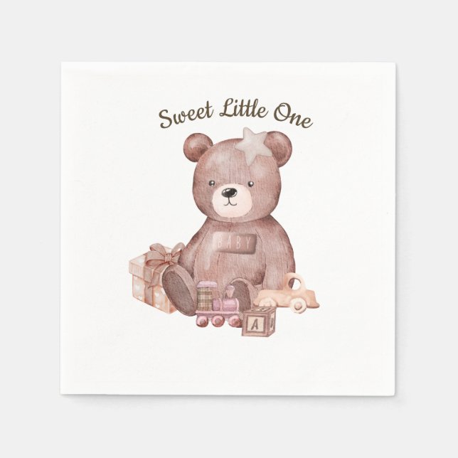 Guardanapo De Papel Sweet Teddy Bear Baby Shower Napkin (Frente)
