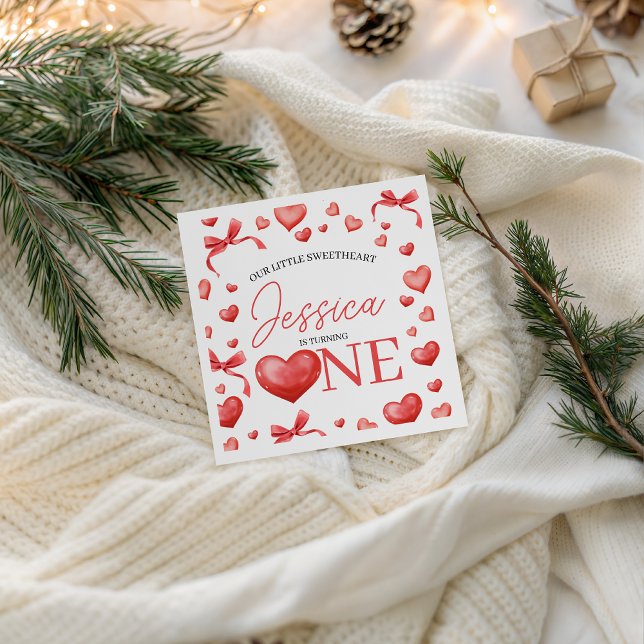 Guardanapo De Papel Sweetheart Heart One Birthday Napkin (Criador carregado)