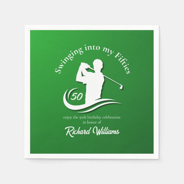 Guardanapo De Papel Swinging into My Fifties Modern Golf Player Party (Frente)