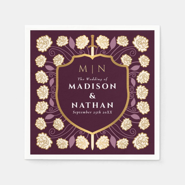 Guardanapo De Papel Sword & Shield Medieval Fantasy Casamento Monogram (Frente)