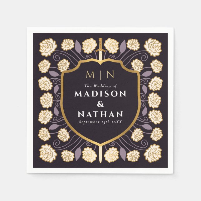 Guardanapo De Papel Sword & Shield Medieval Fantasy Casamento Monogram (Frente)