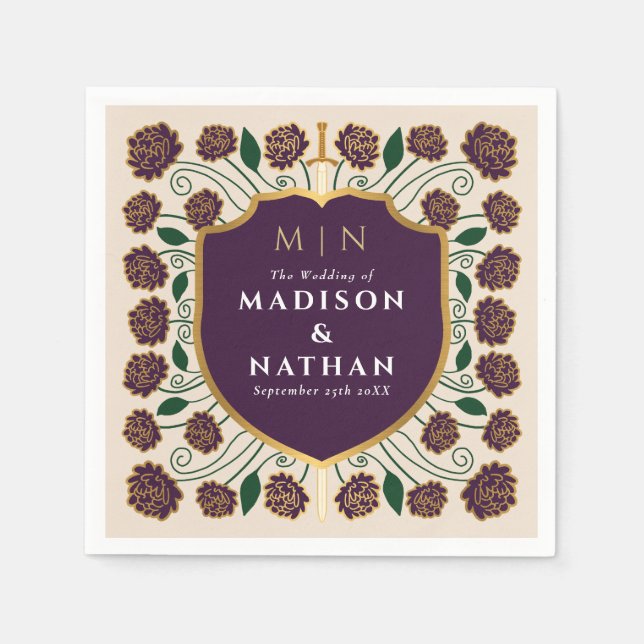 Guardanapo De Papel Sword & Shield Medieval Fantasy Casamento Monogram (Frente)