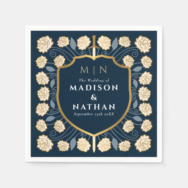 Guardanapo De Papel Sword & Shield Medieval Fantasy Casamento Monogram (Frente)