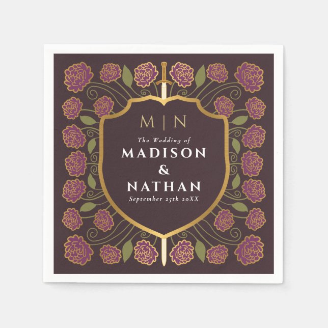 Guardanapo De Papel Sword & Shield Medieval Fantasy Casamento Monogram (Frente)