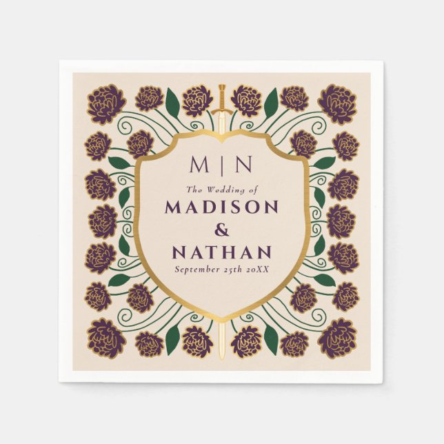 Guardanapo De Papel Sword & Shield Medieval Fantasy Casamento Monogram (Frente)