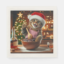 Guardanapo De Papel Tabby cat baking boozy christmas pudding 