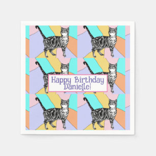 Guardanapo De Papel Tabby Cat Pastel Birthday Cats Cake Favor Box
